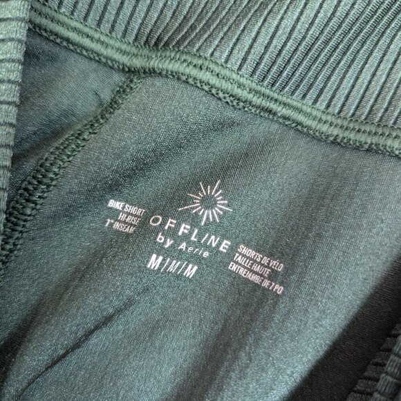 Offline by aerie Crossover Ribbed Shine 7" High Waist Bike Shorts Sycamore Green - Picture 5 of 7